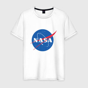 Мужская футболка хлопок с принтом NASA в Курске, 100% хлопок | прямой крой, круглый вырез горловины, длина до линии бедер, слегка спущенное плечо. | nasa