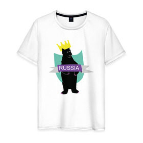 Мужская футболка хлопок с принтом Россия в Курске, 100% хлопок | прямой крой, круглый вырез горловины, длина до линии бедер, слегка спущенное плечо. | корона | любовь | медведь | россия | россияrussia