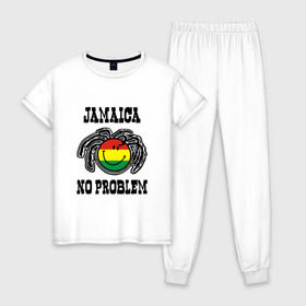 Женская пижама хлопок с принтом Jamaica в Курске, 100% хлопок | брюки и футболка прямого кроя, без карманов, на брюках мягкая резинка на поясе и по низу штанин | bob marley | jamaica | no problem | reggae | растаман | регги