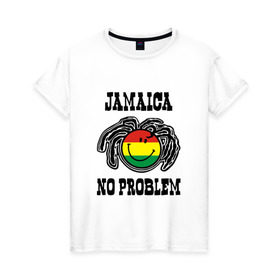 Женская футболка хлопок с принтом Jamaica в Курске, 100% хлопок | прямой крой, круглый вырез горловины, длина до линии бедер, слегка спущенное плечо | bob marley | jamaica | no problem | reggae | растаман | регги