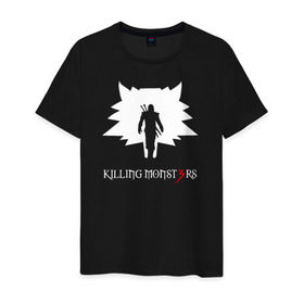 Мужская футболка хлопок с принтом Killing monsters в Курске, 100% хлопок | прямой крой, круглый вырез горловины, длина до линии бедер, слегка спущенное плечо. | killing monsters witcher 3 ведьмак