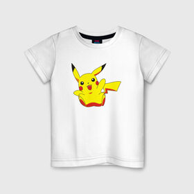 Детская футболка хлопок с принтом Пикачу в Курске, 100% хлопок | круглый вырез горловины, полуприлегающий силуэт, длина до линии бедер | pikachu | pokemon | пика | покемон