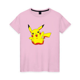 Женская футболка хлопок с принтом Пикачу в Курске, 100% хлопок | прямой крой, круглый вырез горловины, длина до линии бедер, слегка спущенное плечо | pikachu | pokemon | пика | покемон