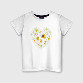 Детская футболка хлопок с принтом Цветущее сердце в Курске, 100% хлопок | круглый вырез горловины, полуприлегающий силуэт, длина до линии бедер | любовь | ромашки | сердце | цветы