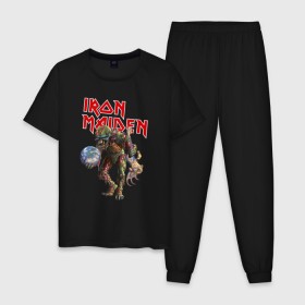 Мужская пижама хлопок с принтом Iron Maiden в Курске, 100% хлопок | брюки и футболка прямого кроя, без карманов, на брюках мягкая резинка на поясе и по низу штанин
 | iron maiden | земля | инопланетяне | музыка | олдскул | рок