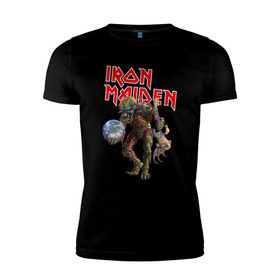 Мужская футболка премиум с принтом Iron Maiden в Курске, 92% хлопок, 8% лайкра | приталенный силуэт, круглый вырез ворота, длина до линии бедра, короткий рукав | iron maiden | земля | инопланетяне | музыка | олдскул | рок