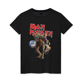 Женская футболка хлопок с принтом Iron Maiden в Курске, 100% хлопок | прямой крой, круглый вырез горловины, длина до линии бедер, слегка спущенное плечо | iron maiden | земля | инопланетяне | музыка | олдскул | рок