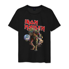 Мужская футболка хлопок с принтом Iron Maiden в Курске, 100% хлопок | прямой крой, круглый вырез горловины, длина до линии бедер, слегка спущенное плечо. | iron maiden | земля | инопланетяне | музыка | олдскул | рок