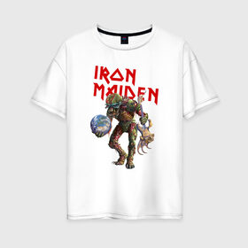 Женская футболка хлопок Oversize с принтом Iron Maiden в Курске, 100% хлопок | свободный крой, круглый ворот, спущенный рукав, длина до линии бедер
 | iron maiden | земля | инопланетяне | музыка | олдскул | рок