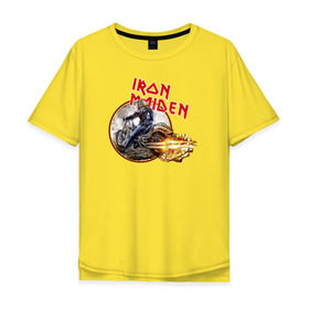 Мужская футболка хлопок Oversize с принтом Iron Maiden bike в Курске, 100% хлопок | свободный крой, круглый ворот, “спинка” длиннее передней части | Тематика изображения на принте: скелет