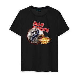 Мужская футболка хлопок с принтом Iron Maiden bike в Курске, 100% хлопок | прямой крой, круглый вырез горловины, длина до линии бедер, слегка спущенное плечо. | Тематика изображения на принте: скелет