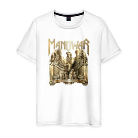 Мужская футболка хлопок с принтом Manowar в Курске, 100% хлопок | прямой крой, круглый вырез горловины, длина до линии бедер, слегка спущенное плечо. | manowar | герб | музыка | орел | рок
