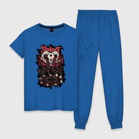 Женская пижама хлопок с принтом Slipknot в Курске, 100% хлопок | брюки и футболка прямого кроя, без карманов, на брюках мягкая резинка на поясе и по низу штанин | slipknot | демон | кори | металл | музыка | рок | череп