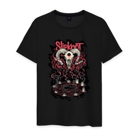 Мужская футболка хлопок с принтом Slipknot в Курске, 100% хлопок | прямой крой, круглый вырез горловины, длина до линии бедер, слегка спущенное плечо. | slipknot | демон | кори | металл | музыка | рок | череп
