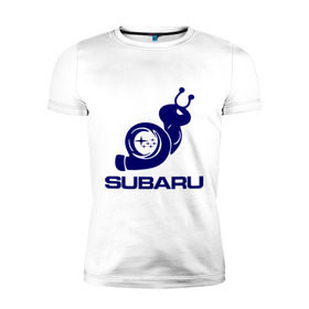 Мужская футболка премиум с принтом Subaru в Курске, 92% хлопок, 8% лайкра | приталенный силуэт, круглый вырез ворота, длина до линии бедра, короткий рукав | subaru | авто | субарик | субару | турбина | улитка