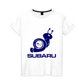 Женская футболка хлопок с принтом Subaru в Курске, 100% хлопок | прямой крой, круглый вырез горловины, длина до линии бедер, слегка спущенное плечо | subaru | авто | субарик | субару | турбина | улитка