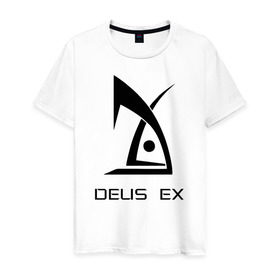 Мужская футболка хлопок с принтом Deus Ex в Курске, 100% хлопок | прямой крой, круглый вырез горловины, длина до линии бедер, слегка спущенное плечо. | deus ex дэус деус экс