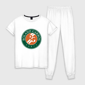Женская пижама хлопок с принтом Roland Garros в Курске, 100% хлопок | брюки и футболка прямого кроя, без карманов, на брюках мягкая резинка на поясе и по низу штанин | paristennis | roland garros