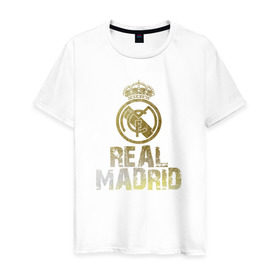 Мужская футболка хлопок с принтом Real Madrid в Курске, 100% хлопок | прямой крой, круглый вырез горловины, длина до линии бедер, слегка спущенное плечо. | real madrid | реал мадрид | спорт | футбол