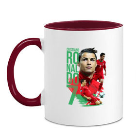 Кружка двухцветная с принтом Ronaldo в Курске, керамика | объем — 330 мл, диаметр — 80 мм. Цветная ручка и кайма сверху, в некоторых цветах — вся внутренняя часть | роналдо