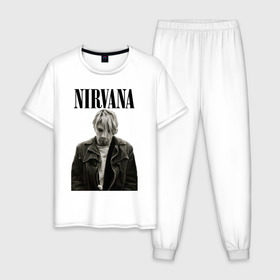 Мужская пижама хлопок с принтом nirvana t-shirt в Курске, 100% хлопок | брюки и футболка прямого кроя, без карманов, на брюках мягкая резинка на поясе и по низу штанин
 | kurt cobain | nirvana | гранж | курт кобейн | нирвана