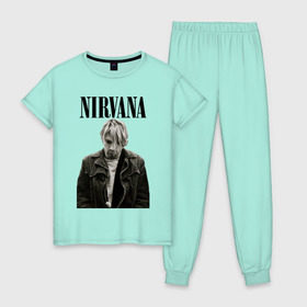 Женская пижама хлопок с принтом nirvana t-shirt в Курске, 100% хлопок | брюки и футболка прямого кроя, без карманов, на брюках мягкая резинка на поясе и по низу штанин | kurt cobain | nirvana | гранж | курт кобейн | нирвана