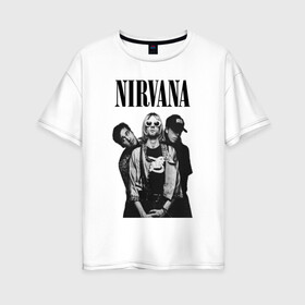 Женская футболка хлопок Oversize с принтом Nirvana Group в Курске, 100% хлопок | свободный крой, круглый ворот, спущенный рукав, длина до линии бедер
 | kurt cobain | nirvana | курт кобейн | нирвана | нранж
