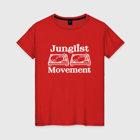 Женская футболка хлопок с принтом Junglist Movement в Курске, 100% хлопок | прямой крой, круглый вырез горловины, длина до линии бедер, слегка спущенное плечо | jungle | junglist | junglist movement   одежда для трушных джанглистов | movement | уважающих корни днб.dnb