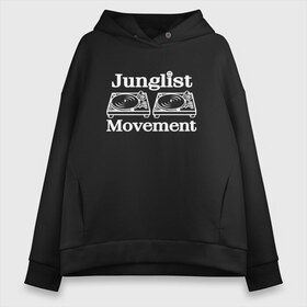 Женское худи Oversize хлопок с принтом Junglist Movement в Курске, френч-терри — 70% хлопок, 30% полиэстер. Мягкий теплый начес внутри —100% хлопок | боковые карманы, эластичные манжеты и нижняя кромка, капюшон на магнитной кнопке | Тематика изображения на принте: jungle | junglist | junglist movement   одежда для трушных джанглистов | movement | уважающих корни днб.dnb