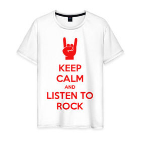 Мужская футболка хлопок с принтом Keep, calm,rock в Курске, 100% хлопок | прямой крой, круглый вырез горловины, длина до линии бедер, слегка спущенное плечо. | keep | rock | сохраняй спокойствие и слушай рок.calm