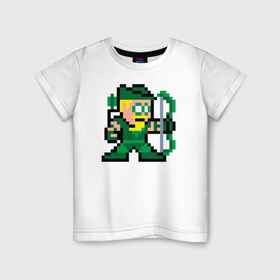 Детская футболка хлопок с принтом Green Arrow pixels в Курске, 100% хлопок | круглый вырез горловины, полуприлегающий силуэт, длина до линии бедер | green arrow pixels зеленая стрела дс