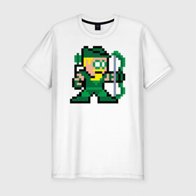 Мужская футболка премиум с принтом Green Arrow pixels в Курске, 92% хлопок, 8% лайкра | приталенный силуэт, круглый вырез ворота, длина до линии бедра, короткий рукав | green arrow pixels зеленая стрела дс