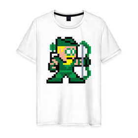 Мужская футболка хлопок с принтом Green Arrow pixels в Курске, 100% хлопок | прямой крой, круглый вырез горловины, длина до линии бедер, слегка спущенное плечо. | green arrow pixels зеленая стрела дс