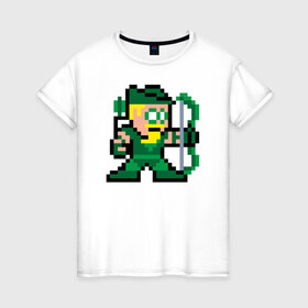 Женская футболка хлопок с принтом Green Arrow pixels в Курске, 100% хлопок | прямой крой, круглый вырез горловины, длина до линии бедер, слегка спущенное плечо | Тематика изображения на принте: green arrow pixels зеленая стрела дс