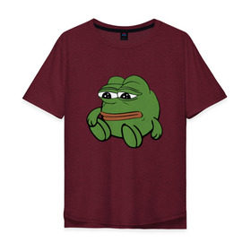 Мужская футболка хлопок Oversize с принтом Грустняш в Курске, 100% хлопок | свободный крой, круглый ворот, “спинка” длиннее передней части | pepe | грустная жаба | жаба | мем | пепе