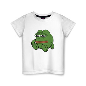 Детская футболка хлопок с принтом Грустняш в Курске, 100% хлопок | круглый вырез горловины, полуприлегающий силуэт, длина до линии бедер | Тематика изображения на принте: pepe | грустная жаба | жаба | мем | пепе