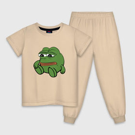 Детская пижама хлопок с принтом Грустняш в Курске, 100% хлопок |  брюки и футболка прямого кроя, без карманов, на брюках мягкая резинка на поясе и по низу штанин
 | Тематика изображения на принте: pepe | грустная жаба | жаба | мем | пепе