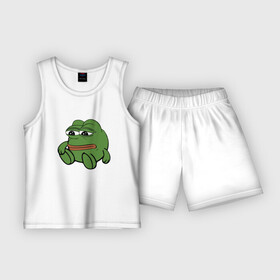 Детская пижама с шортами хлопок с принтом Грустняш в Курске,  |  | Тематика изображения на принте: pepe | грустная жаба | жаба | мем | пепе