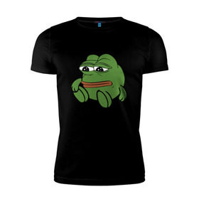 Мужская футболка премиум с принтом Грустняш в Курске, 92% хлопок, 8% лайкра | приталенный силуэт, круглый вырез ворота, длина до линии бедра, короткий рукав | pepe | грустная жаба | жаба | мем | пепе