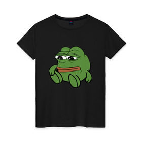 Женская футболка хлопок с принтом Грустняш в Курске, 100% хлопок | прямой крой, круглый вырез горловины, длина до линии бедер, слегка спущенное плечо | pepe | грустная жаба | жаба | мем | пепе