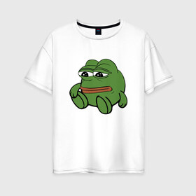 Женская футболка хлопок Oversize с принтом Грустняш в Курске, 100% хлопок | свободный крой, круглый ворот, спущенный рукав, длина до линии бедер
 | pepe | грустная жаба | жаба | мем | пепе