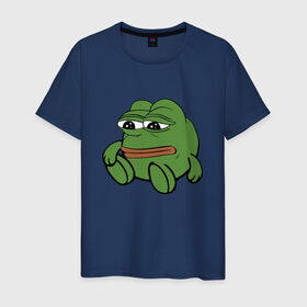 Мужская футболка хлопок с принтом Грустняш в Курске, 100% хлопок | прямой крой, круглый вырез горловины, длина до линии бедер, слегка спущенное плечо. | Тематика изображения на принте: pepe | грустная жаба | жаба | мем | пепе