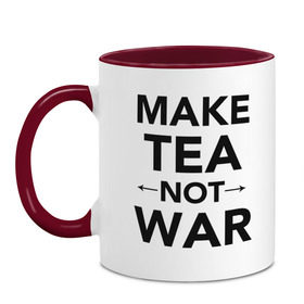 Кружка двухцветная с принтом Make Tea Not War в Курске, керамика | объем — 330 мл, диаметр — 80 мм. Цветная ручка и кайма сверху, в некоторых цветах — вся внутренняя часть | Тематика изображения на принте: make love | make tea | not war | tea | чай