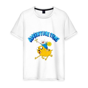 Мужская футболка хлопок с принтом Adventure time в Курске, 100% хлопок | прямой крой, круглый вырез горловины, длина до линии бедер, слегка спущенное плечо. | Тематика изображения на принте: 