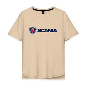 Мужская футболка хлопок Oversize с принтом SCANIA в Курске, 100% хлопок | свободный крой, круглый ворот, “спинка” длиннее передней части | scania | грузовик | скания