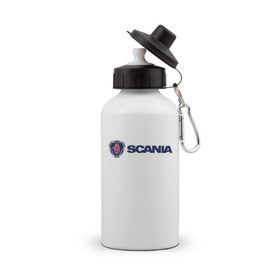 Бутылка спортивная с принтом SCANIA в Курске, металл | емкость — 500 мл, в комплекте две пластиковые крышки и карабин для крепления | scania | грузовик | скания