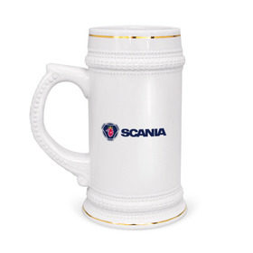 Кружка пивная с принтом SCANIA в Курске,  керамика (Материал выдерживает высокую температуру, стоит избегать резкого перепада температур) |  объем 630 мл | Тематика изображения на принте: scania | грузовик | скания