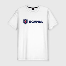 Мужская футболка премиум с принтом SCANIA в Курске, 92% хлопок, 8% лайкра | приталенный силуэт, круглый вырез ворота, длина до линии бедра, короткий рукав | scania | грузовик | скания