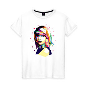 Женская футболка хлопок с принтом Taylor Swift в Курске, 100% хлопок | прямой крой, круглый вырез горловины, длина до линии бедер, слегка спущенное плечо | taylor swift | музыка | тэйлор свифт