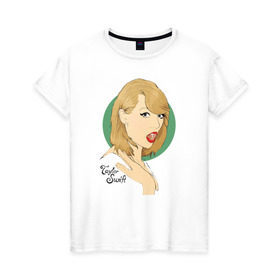 Женская футболка хлопок с принтом Тэйлор Свифт в Курске, 100% хлопок | прямой крой, круглый вырез горловины, длина до линии бедер, слегка спущенное плечо | taylor swift | музыка | тэйлор свифт